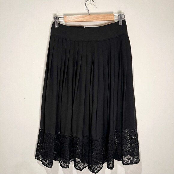 Express Pleated Skirt 4 Black Lined Lace Detail Bottom Midi Side Zip Closure - Picture 10 of 10